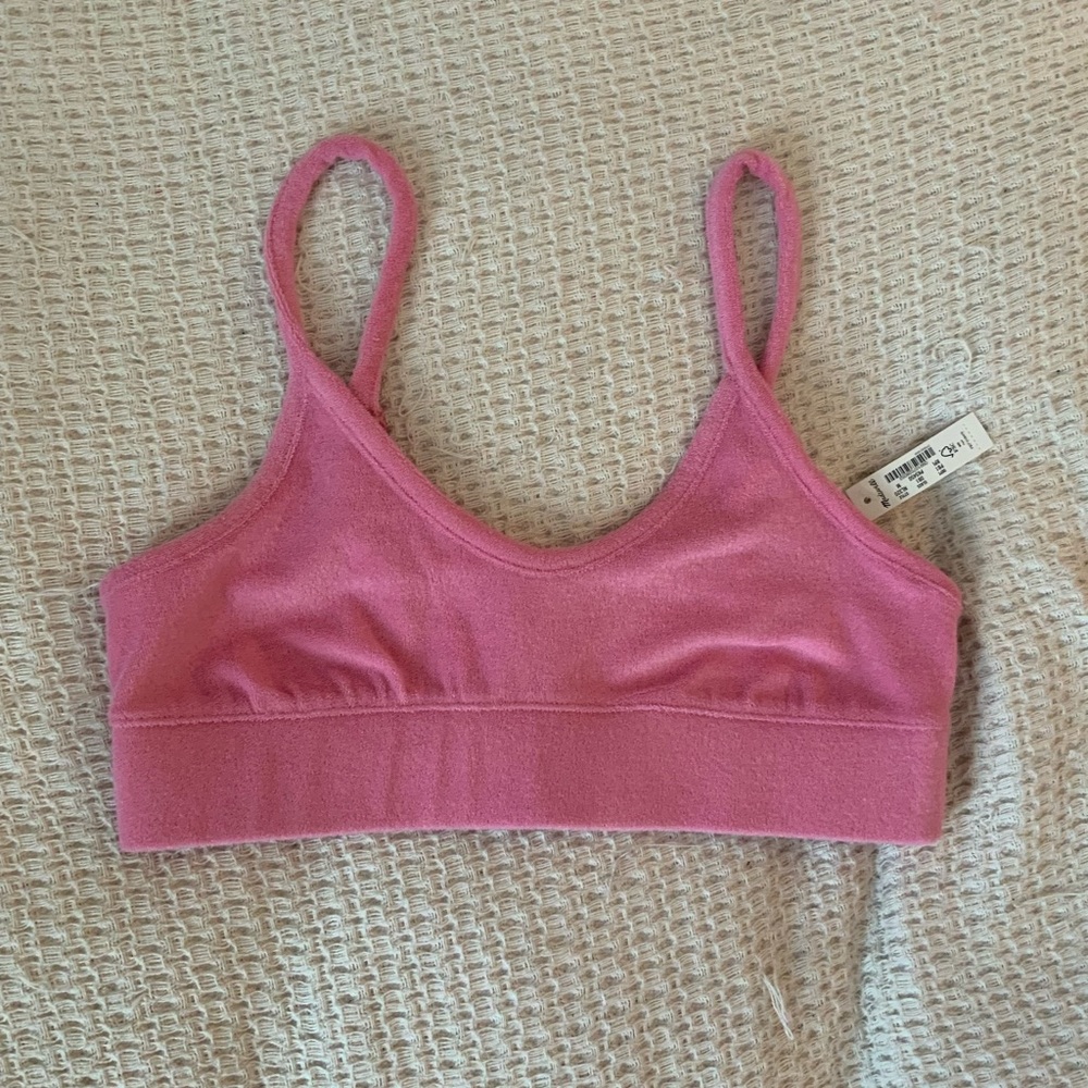Madewell Pink Terry Cloth Towel Fuzzy Crop Top Tank Bralette Summer Shirt NWT